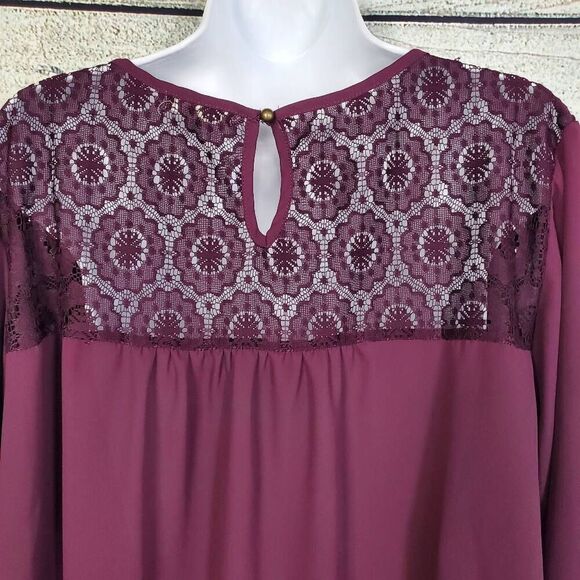 Maurices Purple Crochet Lace Blouse Long Sleeve Size 2 Sheer Feminine Boho Top - Picture 8 of 9